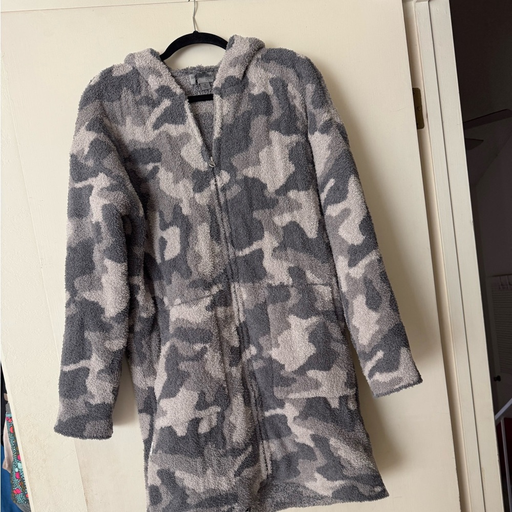 Barefoot Dreams Gray and Cream Puffer Coat with Hood